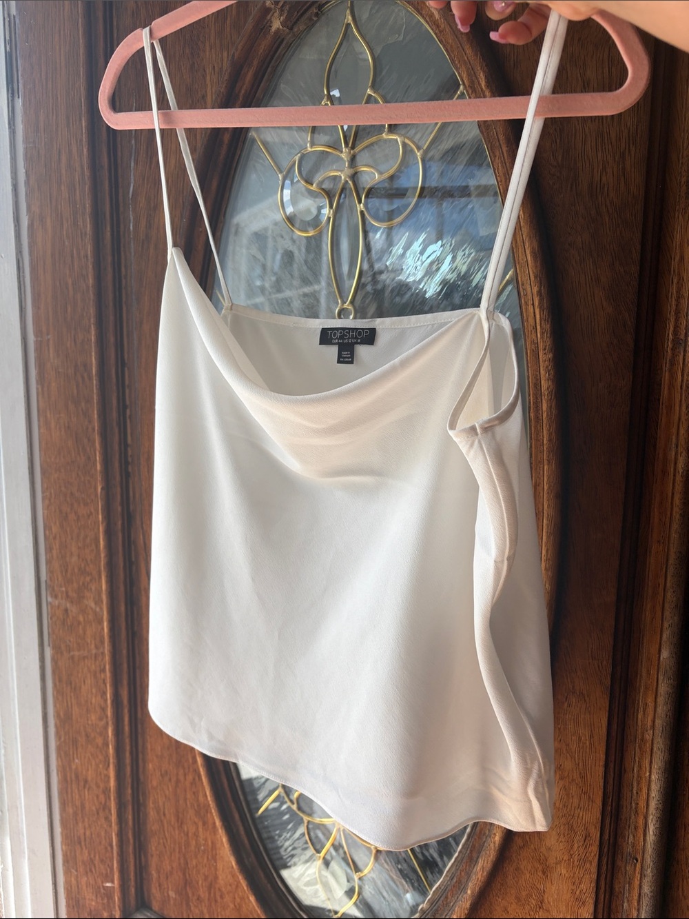TOPSHOP Women's White Solid Cowl Neck Camisole US 12 Strap Accents